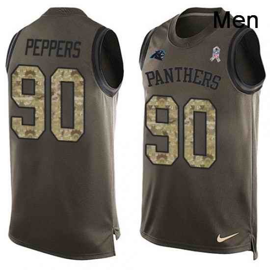 Mens Nike Carolina Panthers 90 Julius Peppers Limited Green Salute to Service Tank Top NFL Jersey